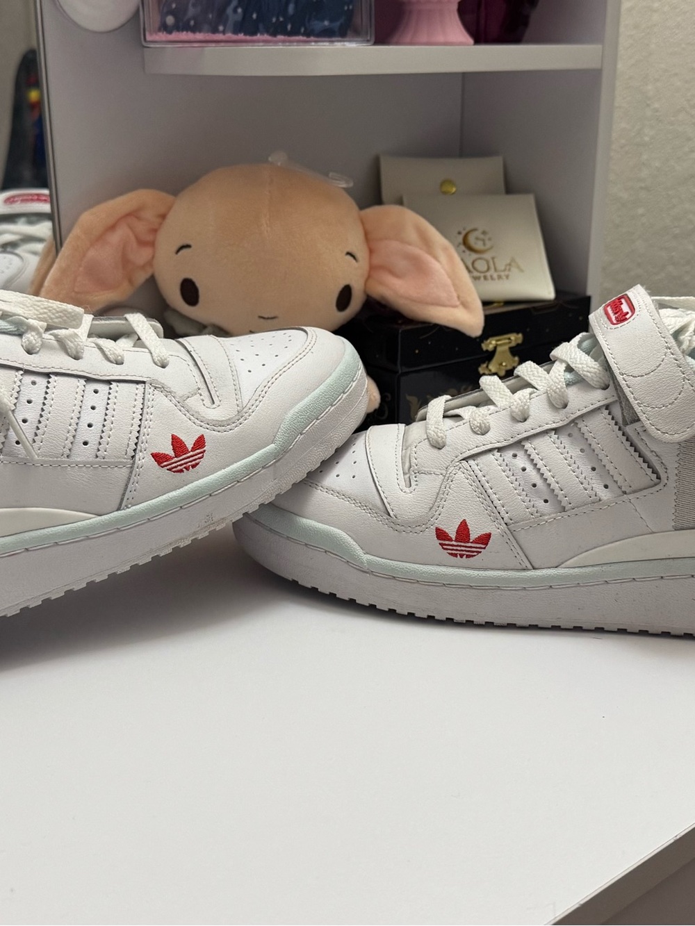 adidas Kids White Sneakers with Red Trefoil Accents